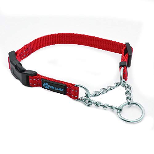 Max and Neo Stainless Steel Chain Martingale Collar - We Donate to a Dog Rescue for Every Collar Sold (X-Small, RED) - color: RED, size: X-Small