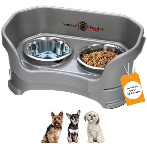 Neater Pet Brands Neater Feeder Deluxe Mess Proof Dog Bowls Elevated for Small Dogs Under 19 lbs, Made in USA, No Spill Raised Dog Food Bowl Stand Feeding Station, Food and Water Bowl Set, Gunmetal - color: Gunmetal Grey, size: Small with Standard Bowl
