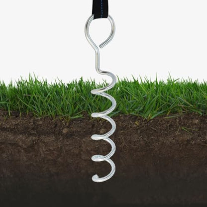 Portable Spiral Shaped Metal Tent Stakes and Dog Ground Anchors Set with Webbing Straps, Heavy Duty Camping Tent Accessories for Outdoor Hiking and Pet Tie-Out