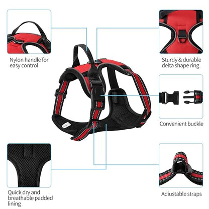 Red No-Pull Dog Harness with 2 Leash Clips，Soft Padded Vest for Small Dog, Adjustable Reflective Dog Vest Easy to Put on and Take Off,(Neck: 13"~17", Chest: 17"~21",Red Small) - color: Red, size: Small
