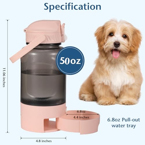 50oz Dog Water Bottle with Handle - Portable Pet & Human Water Dispenser for Hiking, Camping, Travel - Leakproof, BPA-Free, Outdoor Puppy Essential for Walking, Park, Beach (Pink)