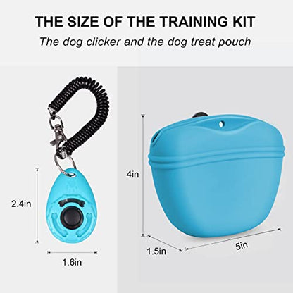 Left&Right Dog Clicker Training Kit,Silicone Dog Training Treat Pouch and Dog Clickers,Dog Treat Bag with Clicker Training for Dogs,Pet Treat Bag with Magnetic Buckle Closing and Waist Clip,Sky Blue - color: Sky Blue