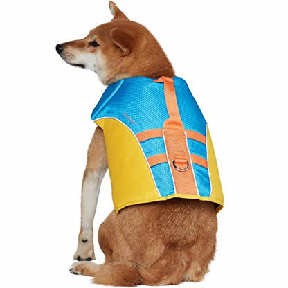 Blueberry Pet 2023 New Reflective Dog Life Jacket for Flotation, Blue and Brillant Yellow, Large, Fashion Pet Swimming Vest, Life Saver with Adjustable Strong Handle - color: Blue and Brillant Yellow, size: Large