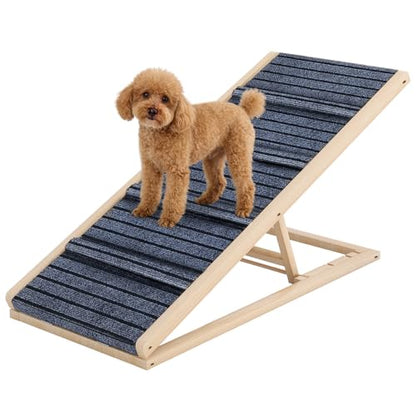 Adjustable Wooden Dog Ramp for Small & Medium Dogs, 39.4" Long x 15.8" Wide Portable Pet Ramp for Bed, Couch, Sofa & Car, Anti-Slip Carpet, Lightweight Foldable Indoor Outdoor Travel Dog Ramp - size: 39.4"L x 15.8"W