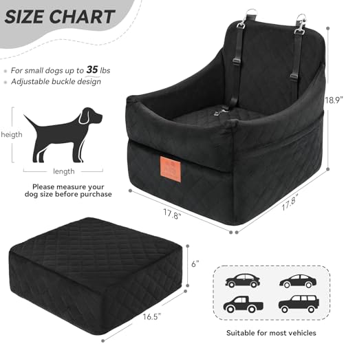 GL GLENSLAVE Dog Car Seat for Small/Medium Dogs, Dog Booster Car Seats with Thick Cushion for Dogs Under 35lbs, Detachable Washable Pet Carseat with Storage Pockets, 2 Safety Belts(Black) - color: Black