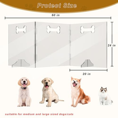 Clear Acrylic Dog Gate, 3 Panel 60" W x 24" H, Transparent Freestanding Pet Playpen Indoor, Foldable Pet Fence Barrier for Doorway with Handle/Support Feet - size: 3 Panel 60" W x 24" H