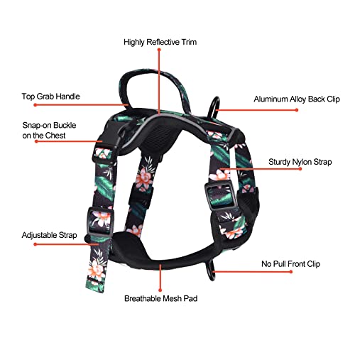 Petmolico Dog Harness for Small Dogs, Cute Harness Vest with Two Leash Clips and Soft Handle, Reflective Easy Walk Puppy Vest - Black Lotus, Small - color: Black Lotus, size: Small