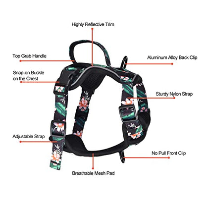 Petmolico Dog Harness for Small Dogs, Cute Harness Vest with Two Leash Clips and Soft Handle, Reflective Easy Walk Puppy Vest - Black Lotus, Small - color: Black Lotus, size: Small