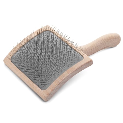 Chris Christensen Mark VII Curved Back Slicker Brush for Dogs, 12mm Pins, Groom Like a Pro, Handcrafted Lightweight Beechwood Ergonomic Handle, Stainless Steel Pins, A5VII, Large. Made in Germany. - size: Mark VII Large Curved Back