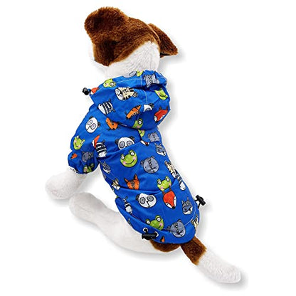 Dog Raincoat Hooded Leash Hole Waterproof Rain Coat Jacket Rainwear for Small Pet Cat Puppy (XS: Length - 10", Blue Animal) - color: Blue Animal, size: XS: Chest - 12", Length - 10"