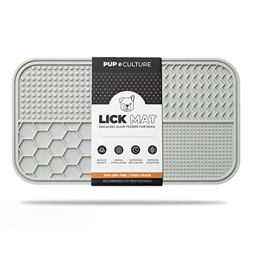 Pup Culture Dog Lick Mat for Dogs, Feeding Pad for Anxious Pets Plus 4 Different Puzzles for Mental Stimulation for Dogs - Supports Mental, Dental, and Digestive Health, Bite Resistant and Heavy Duty - color: Grey, size: 1 Pack