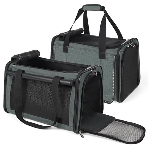 YUDODO 2 Packs 25 lbs Lightproof Soft Sided Pet Carrier for Large Cat & Small Dog Airline Approved Travel Bag Puppy Carriers with Side Pockets & Reflective Mesh, Foldable Portable for Car 2 Grey Green - color: Grey green*2