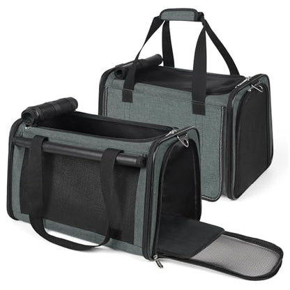 YUDODO 2 Packs 25 lbs Lightproof Soft Sided Pet Carrier for Large Cat & Small Dog Airline Approved Travel Bag Puppy Carriers with Side Pockets & Reflective Mesh, Foldable Portable for Car 2 Grey Green - color: Grey green*2
