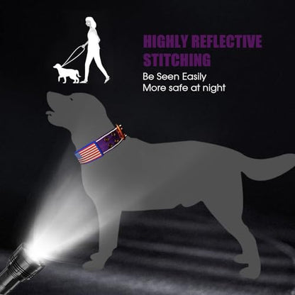 Heavy Duty Tactical Dog Collar with Neoprene Padded and Metal Buckle, Reflective Nylon for Medium to Large Dogs(Purple, X-Large) - color: Purple, size: X-Large (Pack of 1)