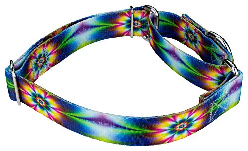 Country Brook Petz - Tie Dye Flowers Martingale Dog Collar - Groovy Collection Featuring Far Out Designs (1/2 Inch, Extra Small) - color: Tie Dye Flowers, size: Extra Small (Pack of 1)