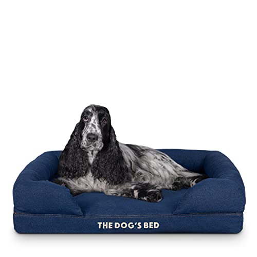 The Dog’s Bed Orthopedic Memory Foam Dog Bed with Bolsters for Medium Dogs, Waterproof Washable Cover, Anti-Slip Base, Calming Surface – CertiPUR-Certified Foam, Denim Fabric, Blue Denim, Medium - color: Blue Denim, size: Medium Beds