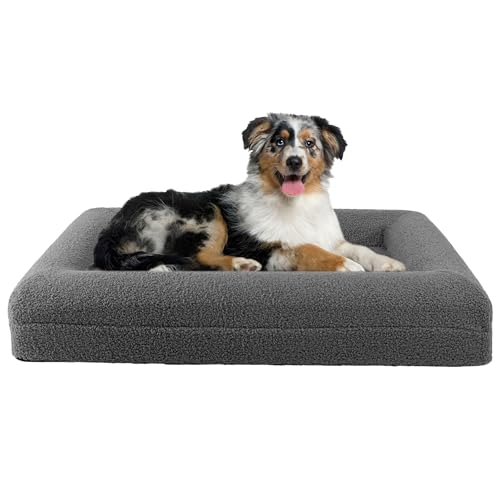 Orthopedic Dog Bed - 33x25.2 Inch Medium Dog Bed with Supportive Bolster, Nonslip Bottom, and Removable Washable Cover - Memory Foam Cushion for Medium Dogs - Pet Products by PETMAKER (Gray) - color: Gray, size: Medium