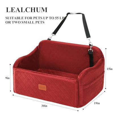 Lealchum Dog Car Seat for Medium/Large Dogs,2 Clip-On Safety Leashs for 2 Small Dogs,Removable and Washable Comfy Pet Car Seat,Easy to Install and Clean (Red, Large) - color: Red