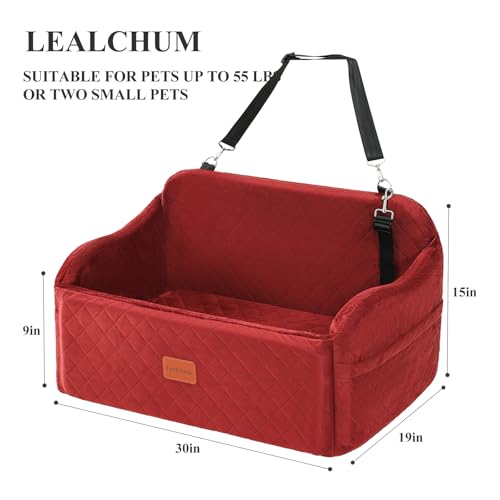 Lealchum Dog Car Seat for Medium/Large Dogs,2 Clip-On Safety Leashs for 2 Small Dogs,Removable and Washable Comfy Pet Car Seat,Easy to Install and Clean (Red, Large) - color: Red