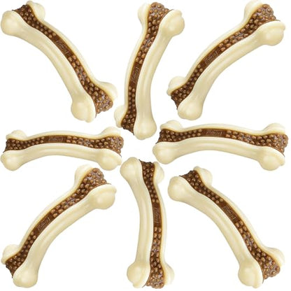 Dog Bones Chew Toys for Aggressive Chewers, 2 Pack Real Beef Flavor,Indestructible Teething Chew Toys for Large/Medium/Small Breed,Tough Toy with Durable Nylon - size: 8 Pcs C Bones Beef Flavor