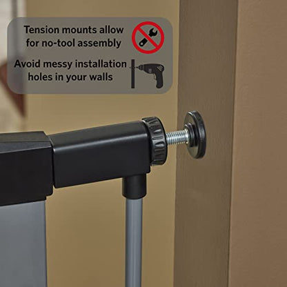 New World by Midwest 39" Steel Walk-Thru Dog Gate, Gray | Pressure Mounted, Expands 29.5"- 38" Wide, Auto-Close Door, Spring-Loaded Latch, Includes Two 3" Extensions - size: 39-Inch High