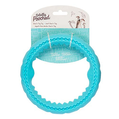 Messy Mutts Totally Pooched Chew n' Tug Ring | TPR Dog Toy | Made for Tough Chewers | Tough Fetch Ring for Dogs | 6.5” | Teal