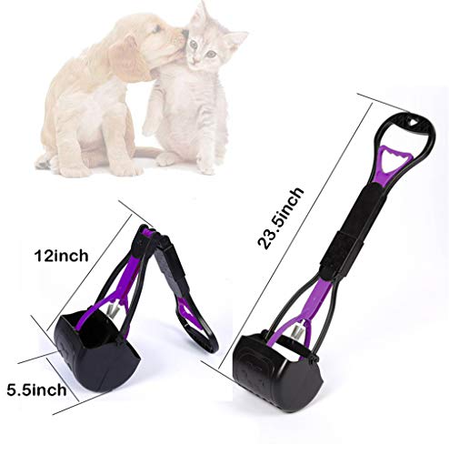 Pet Pooper Scooper, 24" Long Handle Portable Poop Scooper for Large and Small Dogs Cats, Foldable Dog Poop Pick Up Tool, Sturdy Garbage Rake Picker for Garden Backyard Grass Dirt Gravel (Purple) - color: Purple
