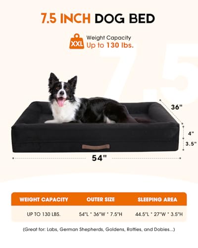 Upvilla XXL Orthopedic Dog Bed, Four-Sided Cushioned Egg-Shaped Foam Dog Sofa, Waterproof Removable Cover, Pet Sofa Bed with Non-Slip Base, Giant Dog Bed,Black - color: Black, size: 54"l X 36"w X 7.5"th