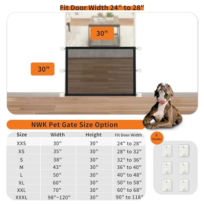 NWK Dog Gate for Stairs and Doorways 30''X30'' Fits 24 to 28 Inch Opening | Baby Gate,No Drill, Walk Through, One Hand Operation, Damege-Free Tape, Easy Intallation, 6 Hooks Design, Mesh Material, - size: 30'' X 30''