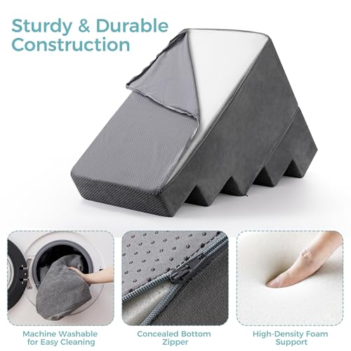 Dog Stairs, Steps and Ramp for High Bed & Sofa, 13-24" H Detachable Pet Stairs for Small Medium Dogs, Sturdy 40D Foam, Non-Slip, Washable Cover with Lint Roller, Grey