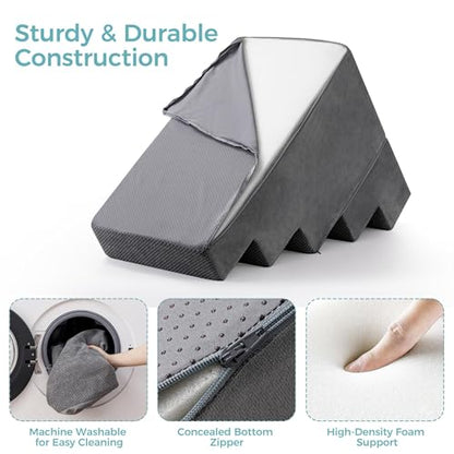 Dog Stairs, Steps and Ramp for High Bed & Sofa, 13-24" H Detachable Pet Stairs for Small Medium Dogs, Sturdy 40D Foam, Non-Slip, Washable Cover with Lint Roller, Grey