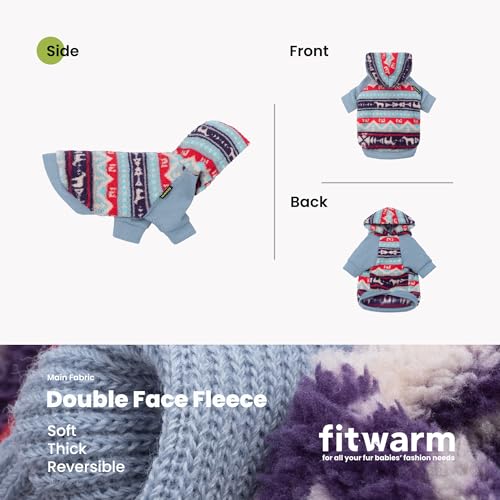 Fitwarm Classic Fleece Dog Hoodie, Thermal Winter Clothes for Small Dogs Boy Girl, Striped Pet Sweatshirt, Blue, Red, Small - color: Fair Isle, size: Small