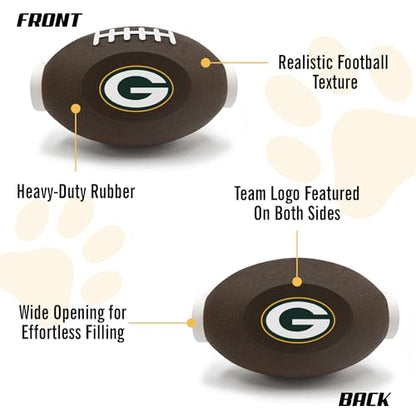 Pets First NFL Green Bay Packers Football Treat Dispensing Toy for Dogs and Cats, Rubber Ball, Interactive Fun, Natural Rubber - color: Green Bay Packers