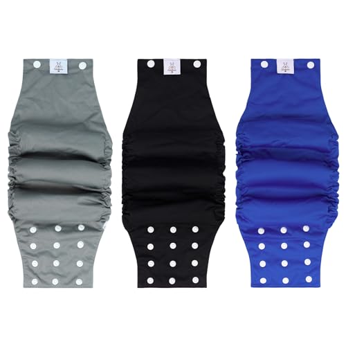 CuteBone Washable Dog Diapers Male with Snaps Reusable 3pcs a Pack Doggie Belly Band for Male Dogs Wraps KDM01L - size: L(17"-21")