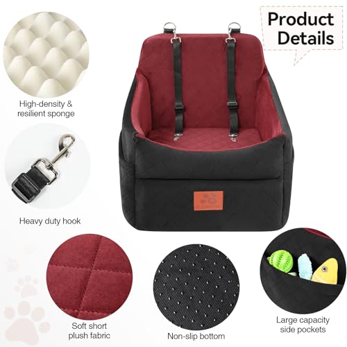GL GLENSLAVE Dog Car Seat for Small/Medium Dogs, Dog Booster Car Seats with Thick Cushion for Dogs Under 35lbs, Detachable Washable Pet Carseat with Storage Pockets, 2 Safety Belts(Black/Red) - color: Black/Red
