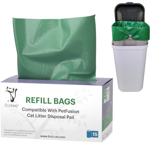 Pet-Fusion Compatible Bags for Cat Litter Pail/Dog Waste Station, 15-Count. Durable, Green Opaque Color. Replacement Liner Bags, EcoLeo - style: 15 Bags