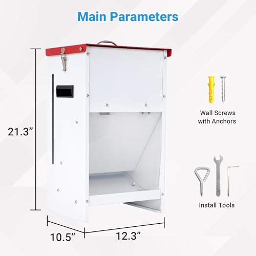 Metal Automatic Dog Feeder - 25LBS Capacity Automatic Gravity Dispenser, Powder Coated & Waterproof for Indoor & Outdoor Use, 12.3" L x 10.5" W x 21.3" H, Red and White - size: 25 Pounds - 1 PC