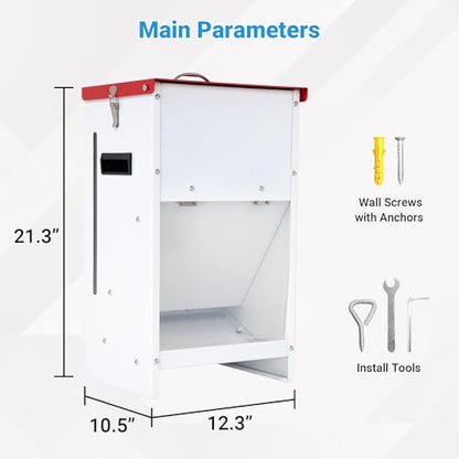 Metal Automatic Dog Feeder - 25LBS Capacity Automatic Gravity Dispenser, Powder Coated & Waterproof for Indoor & Outdoor Use, 12.3" L x 10.5" W x 21.3" H, Red and White - size: 25 Pounds - 1 PC