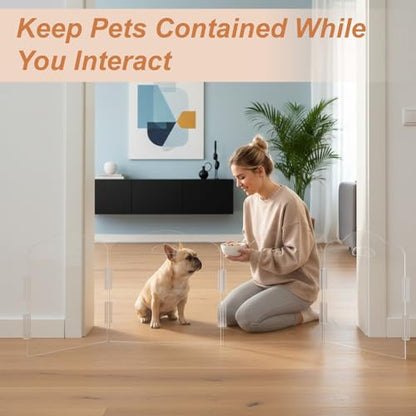 Transparent Acrylic Dog Gate Indoor, Free-Standing Pet Gate, 16" Height (Size S) Foldable 6 Modular Panels, Dog Fence for Doorways, Hallways, Stairs, No Drilling, Perfect for Puppies and Small Pets - size: S 6 Panel