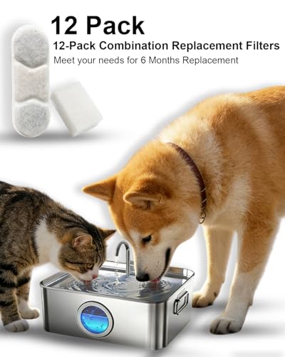 12-Pack Dog Water Fountain Filters Compatible with Zuqqony DYSJ01 12L Water Fountain,Pet Water Replacement Filters fit for MAILOFY WF160 16L & WF120 12L FIYOVA Pet Water Dispenser with Visible Window