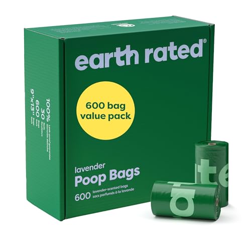 Earth Rated Dog Poop Bags Value Pack, Leak-Proof and Extra-Thick Pet Waste Bag for Big and Small Dogs, Refill Rolls, Lavender Scented, 600 Count - size: 600 bags, style: Lavender