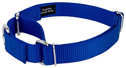 Country Brook Petz - Royal Blue Martingale Heavyduty Nylon Dog Collar and Double Handle Leash (1 Inch, Large) - color: Royal Blue, size: Large (Pack of 1)