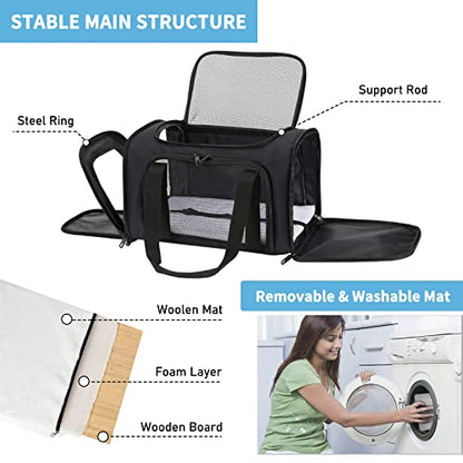 Pnimaund Pet Carrier - Airline Approved Soft Cat & Dog Carriers for Medium & Small Pets, TSA Approved, Black