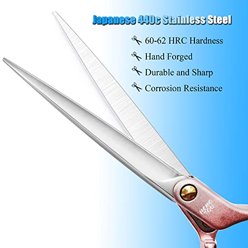6.5'' Small Pink Straight Dog Grooming Scissors Professional Trimming Shears with Ultra-Lightweight Offset Handle 440C Stainless Steel Pet Scissors for Face and Paws - color: Pink Straight