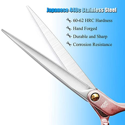 6.5'' Small Pink Straight Dog Grooming Scissors Professional Trimming Shears with Ultra-Lightweight Offset Handle 440C Stainless Steel Pet Scissors for Face and Paws - color: Pink Straight