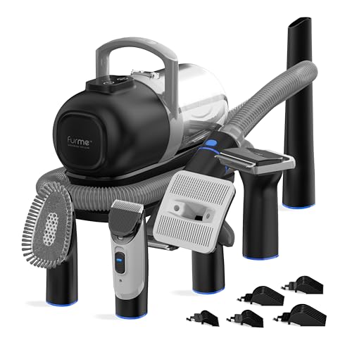FurMe Original Pet Grooming Vacuum Kit - Cat & Dog Grooming Kit for Easy Pet Care at Home, Quiet & Safe Dog Hair Remover Machine with Brush, Clipper, Shedding & Cleaner Tools & 1L Canister - size: 1 Liter Canister