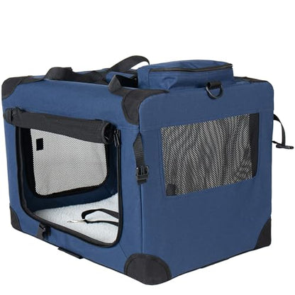 Soft Dog Crate, Portable 3-Door Folding Pet Carrier w/Mesh Windows, 32"x22"x22 Carrying Straps Fleece Mat,Collapsible Kennel for Dogs, Cats, Rabbits-Use for Indoor, Outdoor & Travel (32 inch) - size: 32 inch