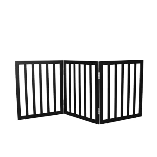 Dog Gate Indoor, Freestanding Dog Fence for The House, Doorways, Hallways,or Stairs,Pet Gate Foldable Wooden,Expandable 24" Height 3 Panels,Black - color: Black, size: 【3 Panels】60‘’w x 24''h