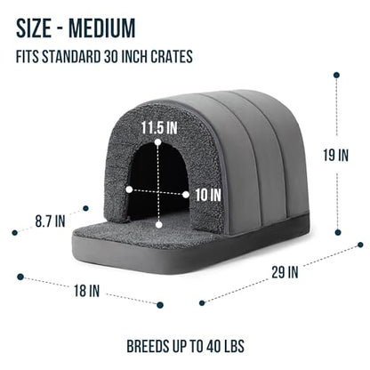 PELZIN Orthopedic Dog Bed House - Indoor Dog Tent with Washable Removable Cover - Pet Bed with Cover Cave - Nonskid Bottom, Ideal for Medium Breeds & Fits 30-Inch Crate - 29"x18", Charcoal - size: 29"L x 18"W x 19"Th