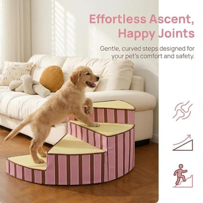 Curved Dog Stairs for Small Dogs & Cats – Pet Steps with Non-Slip Textured Surface, Removable Washable Cover & High-Density Foam(Pink,4-Step) - color: Pink, size: 4-Step